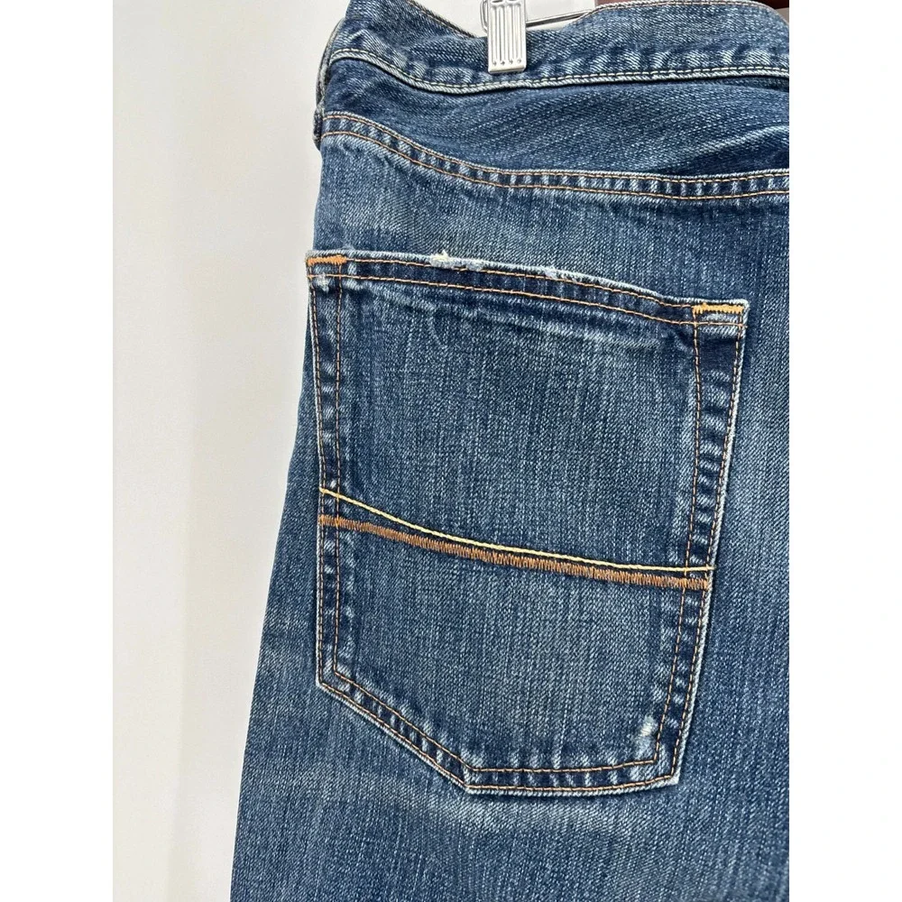 Abercrombie & Fitch Mens Blue Denim Classic Straight Distressed Jeans 34x32